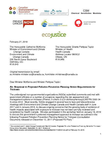 Triclosan – NGOs Resp to RM P2Planning (final sign on -Feb 27 2018)