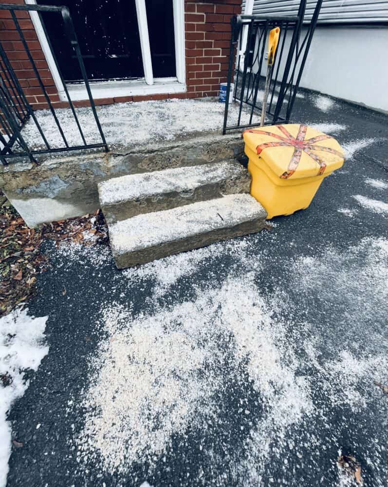Excessive amount of road salt used on porch steps