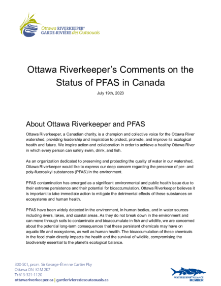 Comments on the status of PFAS in Canada